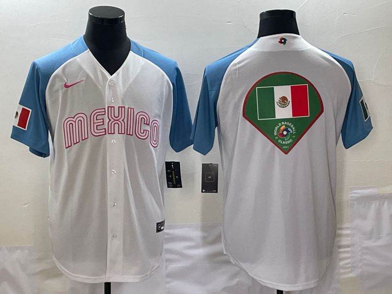 Men 2023 World Cub Mexico Blank White blue Nike MLB Jersey15